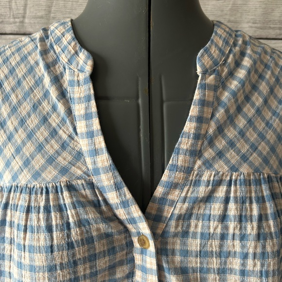The Nines by Hatch maternity plaid button up puff sleeve top size small - Picture 6 of 16